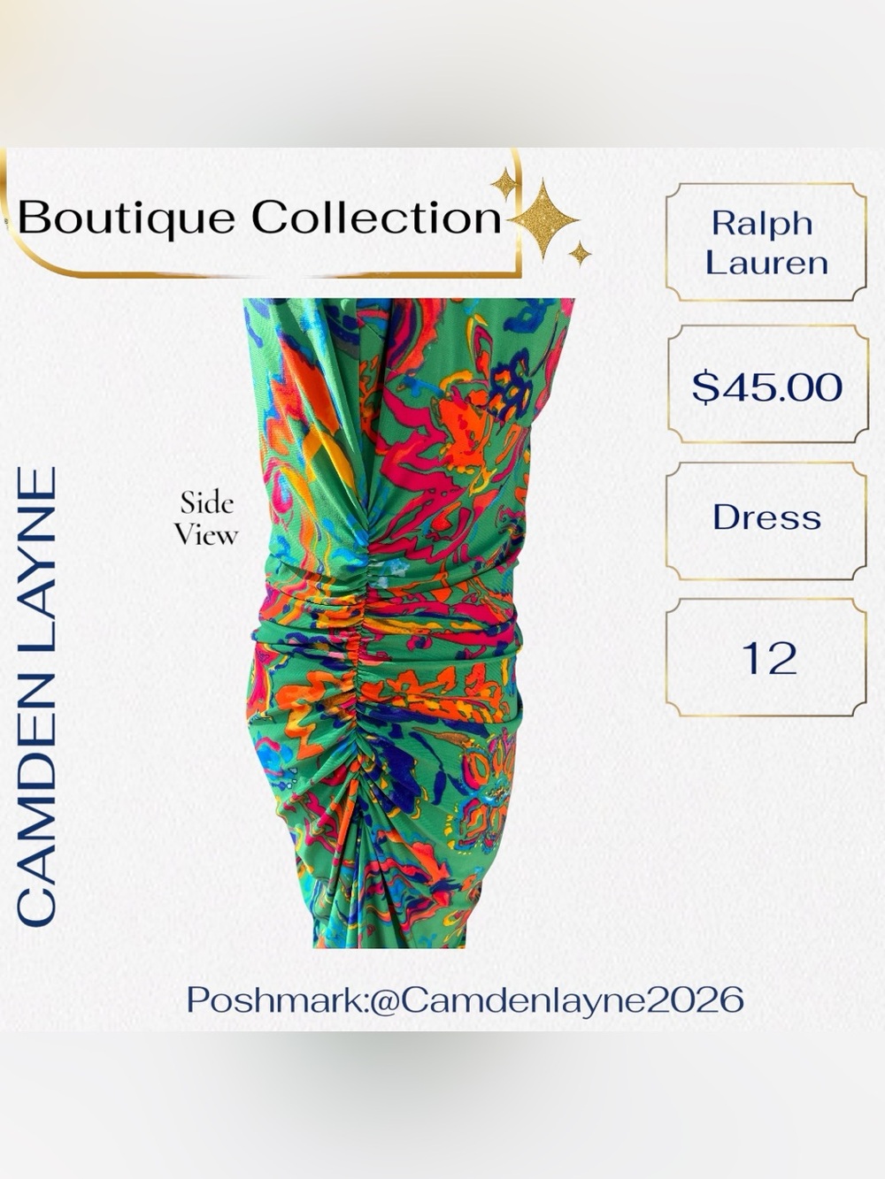 Ralph Lauren Teal Multicolor Abstract V-Neck Mini Dress - Picture 11 of 13